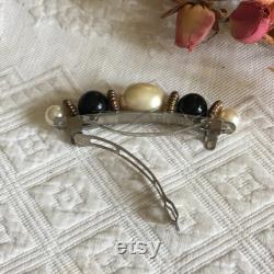 Vintage Ransburg Metal Powder Box with Hair Clips, Bobby Pins, Barette and Two Celluloid Combs. Great Trinket Collector Box for Dresser.