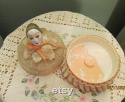 Vintage Rare Porcelain Harlequin Powder Box Delagar