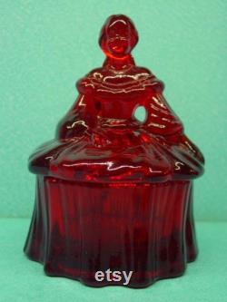 Vintage Red Glass Mosser Colonial Lady Powder Box