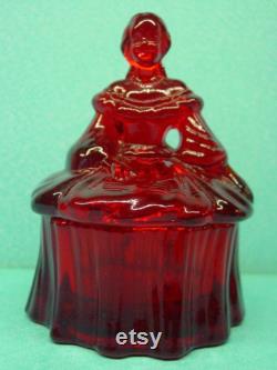 Vintage Red Glass Mosser Colonial Lady Powder Box