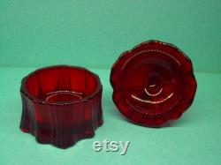 Vintage Red Glass Mosser Colonial Lady Powder Box