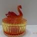 Vintage Red Orange Jeanette Glass Powder Dish-Swan Lipstick Holder