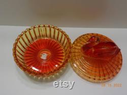 Vintage Red Orange Jeanette Glass Powder Dish-Swan Lipstick Holder