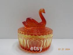 Vintage Red Orange Jeanette Glass Powder Jar (40) Swan Lipstick Holder