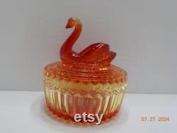 Vintage Red Orange Jeanette Glass Powder Jar (40) Swan Lipstick Holder
