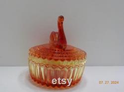 Vintage Red Orange Jeanette Glass Powder Jar (40) Swan Lipstick Holder