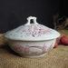 Vintage Red Transferware Lidded Jar English Transferware Red Staffordshire Apucini Pattern Vanity Jar Powder Box