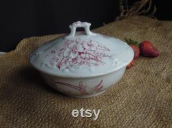 Vintage Red Transferware Lidded Jar English Transferware Red Staffordshire Apucini Pattern Vanity Jar Powder Box