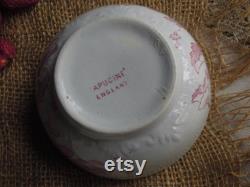 Vintage Red Transferware Lidded Jar English Transferware Red Staffordshire Apucini Pattern Vanity Jar Powder Box
