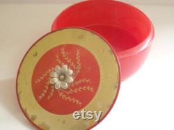 Vintage Red and Gold Powder Box, Opaque Red Glass Powder Box, Vintage Powder Box, Gold Trimmed Powder Box, Trinket Box, VIntage Red and Gold