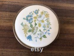 Vintage Regent Products Floral Glass Powder Jar Made In England