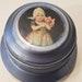 Vintage Retro Boho Mid Century MCM Wind Up Musical Women's Ladies' Metal Tin Delft Powder Box Holder Danish, Dutch, Holland Little Girl