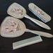Vintage Rose Gold Embroidered Vanity 4 Piece Set Hand Mirror, Comb and Two Brushes