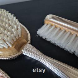 Vintage Rose Gold Embroidered Vanity 4 Piece Set Hand Mirror, Comb and Two Brushes