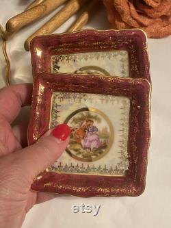 Vintage Rosenthal Chippendale vanity box ring dish, 3 piece Rosenthal Fragonard cigarette box, ornate porcelain Germany dressing table set