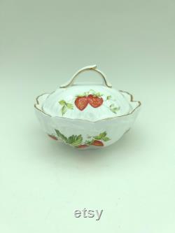 Vintage Rosina China Co. Queen's Fine Bone China England Virgina Strawberry Scroll Pattern 4 Powder Box Compact With Lid and Butterfly Motif