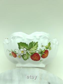 Vintage Rosina China Co. Queen's Fine Bone China England Virgina Strawberry Scroll Pattern 4 Powder Box Compact With Lid and Butterfly Motif