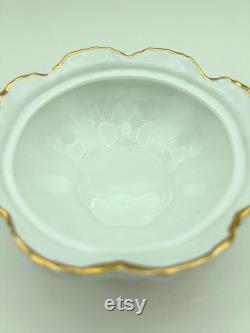 Vintage Rosina China Co. Queen's Fine Bone China England Virgina Strawberry Scroll Pattern 4 Powder Box Compact With Lid and Butterfly Motif