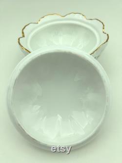 Vintage Rosina China Co. Queen's Fine Bone China England Virgina Strawberry Scroll Pattern 4 Powder Box Compact With Lid and Butterfly Motif