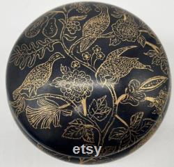 Vintage Round Black and Gold Dresser Vanity Powder Box Hand Painted Porcelain