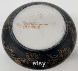 Vintage Round Black and Gold Dresser Vanity Powder Box Hand Painted Porcelain
