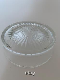 Vintage Round Clear Glass Vanity Powder Box With Gold Gilded Embellished Lid