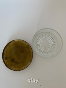 Vintage Round Clear Glass Vanity Powder Box With Gold Gilded Embellished Lid