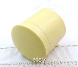 Vintage Round Off White Bakelite Powder Box with Puff, Retro Ivorine Vanity Accessory from France, French Beige Boudoir Home Interior Decor