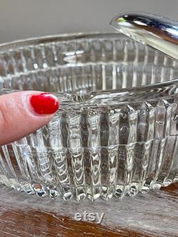 Vintage Round Pressed Clear Glass Dish Chrome and Clear Accent Lid Relish Dish Powder Box Upcycled Jewelry Storage Canister Versatile Retro