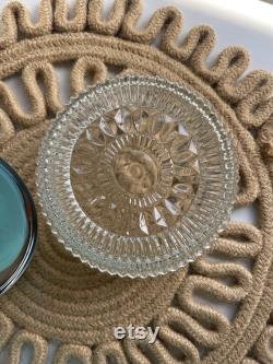 Vintage Round Pressed Clear Glass Dish Chrome and Gold Accent Lid Powder Box Upcycled Jewelry Trinket Tray Storage Canister Versatile Retro