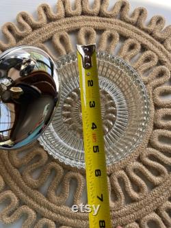 Vintage Round Pressed Clear Glass Dish Chrome and Gold Accent Lid Powder Box Upcycled Jewelry Trinket Tray Storage Canister Versatile Retro