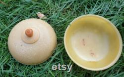 Vintage Round Shaped Cream Plastic Vanity Powder Box Pretty