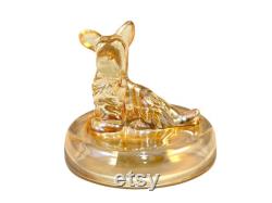 Vintage Scottie Dog Powder Jar, Vanity, Dresser Trinket Jewelry Dish, Marigold Depression Glass, Jeannette, Scottish Terrier Gift