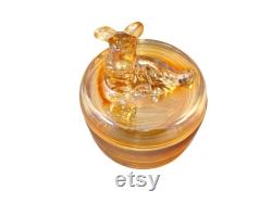 Vintage Scottie Dog Powder Jar, Vanity, Dresser Trinket Jewelry Dish, Marigold Depression Glass, Jeannette, Scottish Terrier Gift