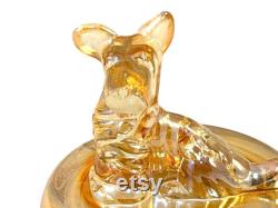 Vintage Scottie Dog Powder Jar, Vanity, Dresser Trinket Jewelry Dish, Marigold Depression Glass, Jeannette, Scottish Terrier Gift