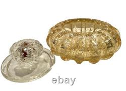 Vintage Seguso Murano Art Glass Powder Box Gold & Silver Leaf Bullicante 1950s
