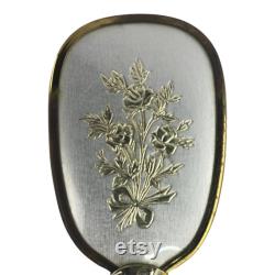 Vintage Set 2 Hand Held Gold Silver Embossed Floral Vanity Mirror and Brush
