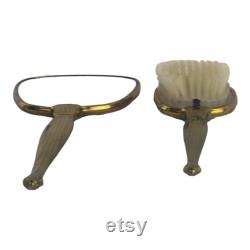 Vintage Set 2 Hand Held Gold Silver Embossed Floral Vanity Mirror and Brush