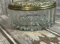 Vintage Silver-Plate Crystal Glass Powder Jar With Lid Mirror Made In Hong Kong