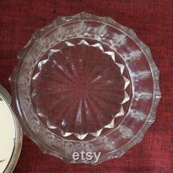 Vintage Silver Plate Dresser Jar, Hair Saver, Powder. Clear Glass with Curved Ridged Designs Around Edge. Silver Plate Lid, Mirror Inside.