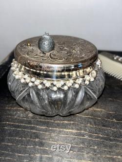 Vintage Silver-Plated Ornate Vanity powder container dresser decor or bathroom container and Comb Art Nouveau Unknown maker