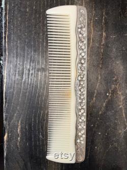 Vintage Silver-Plated Ornate Vanity powder container dresser decor or bathroom container and Comb Art Nouveau Unknown maker
