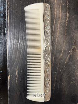 Vintage Silver-Plated Ornate Vanity powder container dresser decor or bathroom container and Comb Art Nouveau Unknown maker