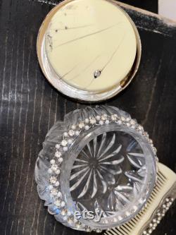 Vintage Silver-Plated Ornate Vanity powder container dresser decor or bathroom container and Comb Art Nouveau Unknown maker