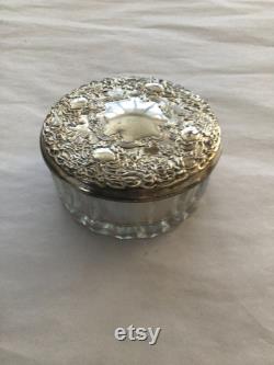 Vintage Silver Plated and Cut Glass Powder Jar with Mirror