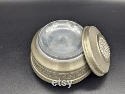 Vintage Silver Tone Musical Powder Box with Faux Pearl Details - WORKS