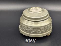 Vintage Silver Tone Musical Powder Box with Faux Pearl Details - WORKS