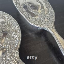 Vintage Silver Vanity 2 Piece Set Hand Mirror and Brush