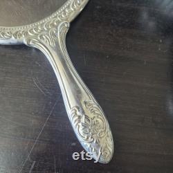 Vintage Silver Vanity 2 Piece Set Hand Mirror and Brush