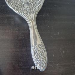 Vintage Silver Vanity 2 Piece Set Hand Mirror and Brush